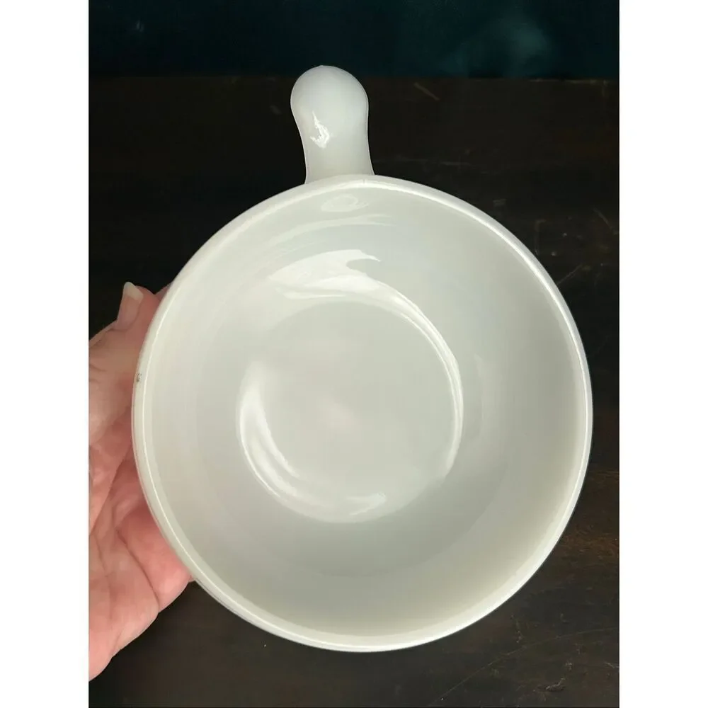 Oven-Proof White Milk Glass Handled Chili Soup Cereal Bowl